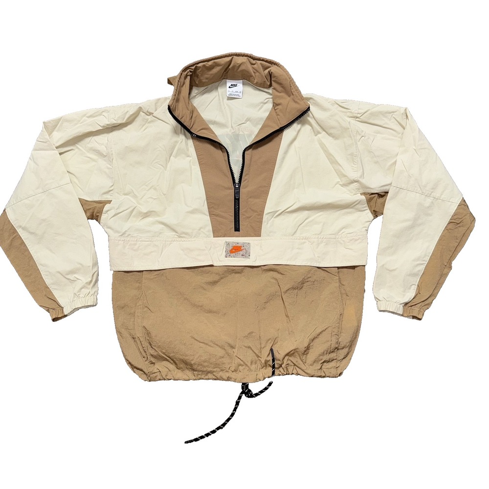 Nike Women's Heritage Windrunner Anorak Hooded Half Zip Tan Jacket Size Xsmall